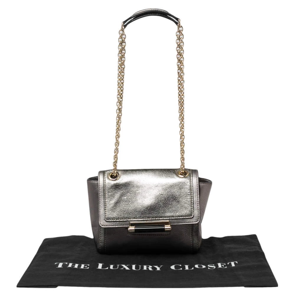 Diane Von Furstenberg Grey/Metallic Lizard Embossed And Leather Mini 440 Shoulder Bag For Women 9 Diane Von Furstenberg Grey/Metallic Lizard Embossed And Leather Mini 440 Shoulder Bag For Women - Image 9