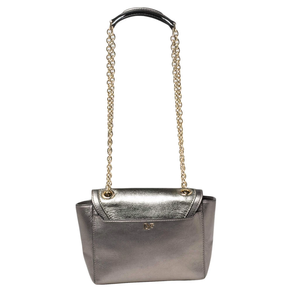 Diane Von Furstenberg Grey/Metallic Lizard Embossed And Leather Mini 440 Shoulder Bag For Women 4 Diane Von Furstenberg Grey/Metallic Lizard Embossed And Leather Mini 440 Shoulder Bag For Women - Image 4