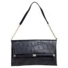 Diane Von Furstenberg Black Leather And Croc Embossed Leather Flap Shoulder Bag For Women