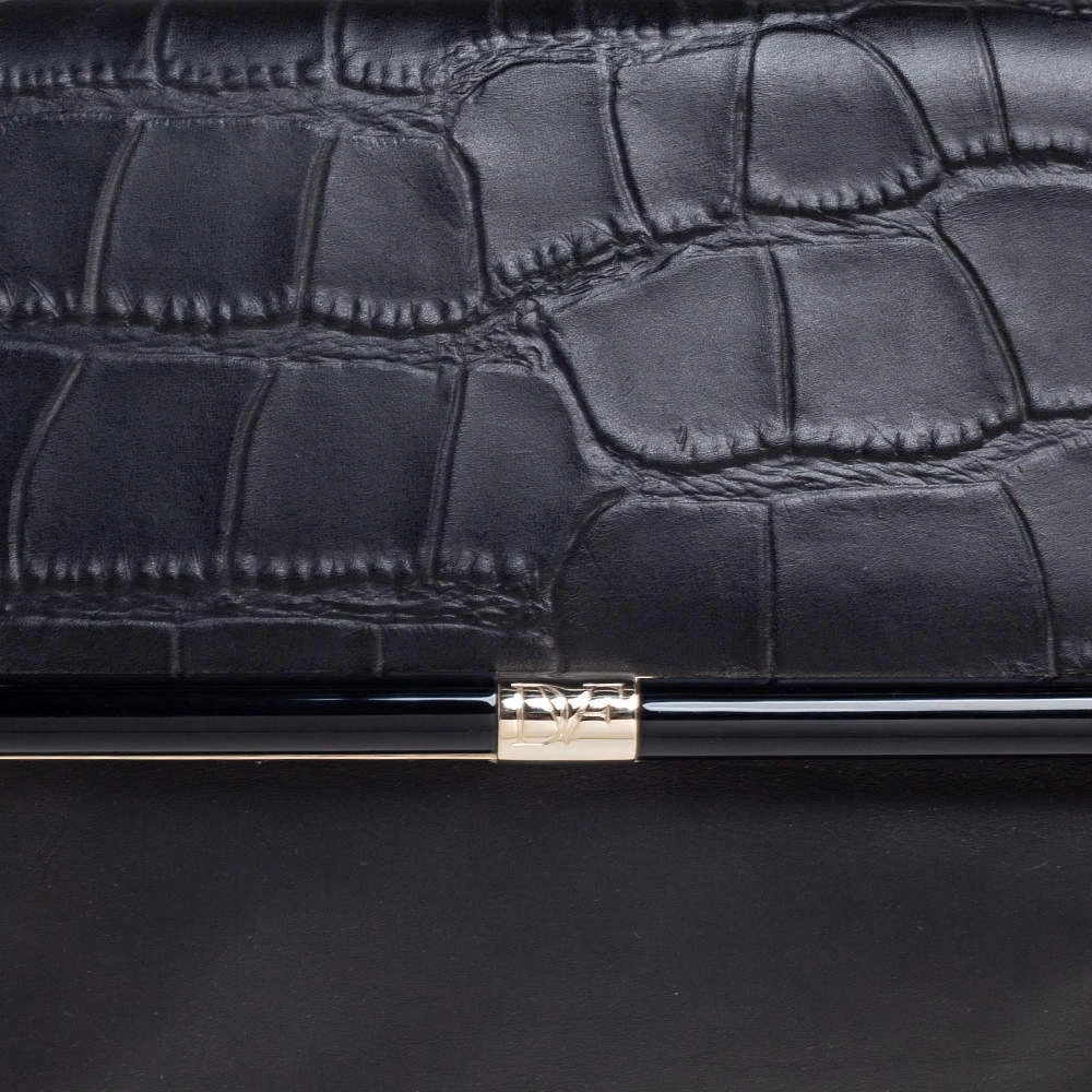 Diane Von Furstenberg Black Leather And Croc Embossed Leather Flap Shoulder Bag For Women 5 Diane Von Furstenberg Black Leather And Croc Embossed Leather Flap Shoulder Bag For Women - Image 5