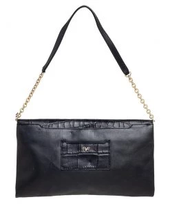 Diane Von Furstenberg Black Leather And Croc Embossed Leather Flap Shoulder Bag For Women 14 Diane Von Furstenberg Black Leather And Croc Embossed Leather Flap Shoulder Bag For Women -Diane Von Furstenberg shop luxury women diane von furstenberg used handbags p575825 010