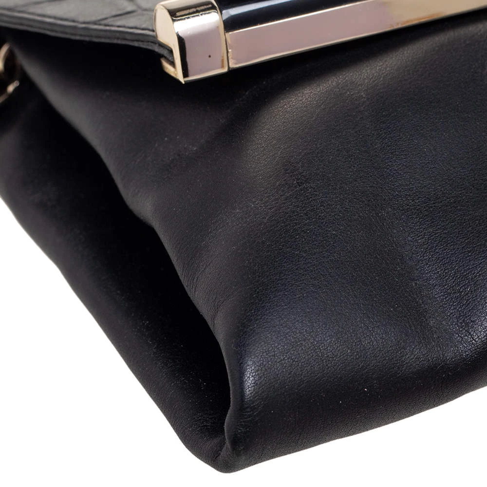 Diane Von Furstenberg Black Leather And Croc Embossed Leather Flap Shoulder Bag For Women 10 Diane Von Furstenberg Black Leather And Croc Embossed Leather Flap Shoulder Bag For Women - Image 10