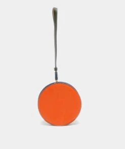 Diane Von Furstenberg Orange/Blue Leather Round Clutch For Women