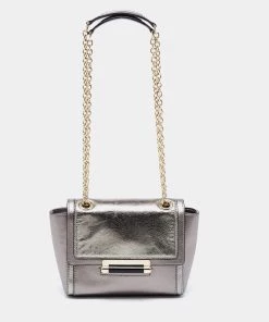 Diane Von Furstenberg Metallic Grey Lizard Embossed And Leather Mini 440 Shoulder Bag For Women